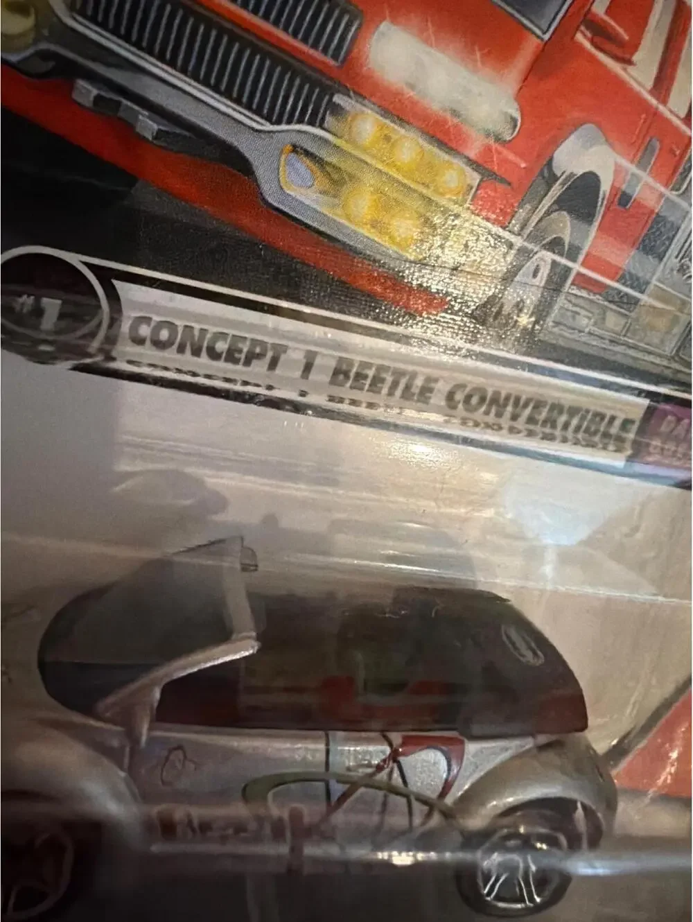 Matchbox Concept 1 Beetle Convertible 1/75 Silver Red White Design New In Packag